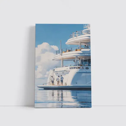 Luxury Superyacht Painting Blue Sky Ocean