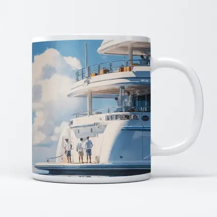 Luxury Superyacht Painting Blue Sky Ocean