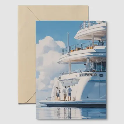 Luxury Superyacht Painting Blue Sky Ocean