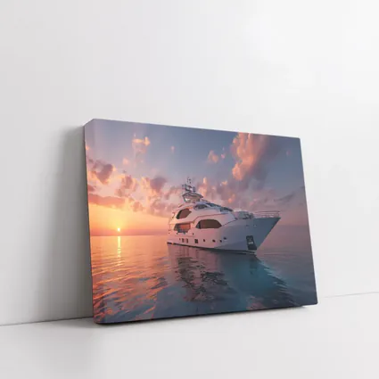 Luxury Yacht Sailing At Warm Sunset