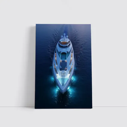 Luxury Superyacht Aerial View Dark Ocean