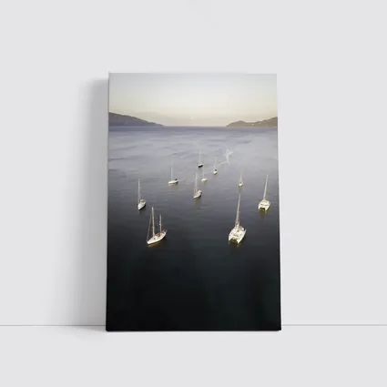 Sailboats Anchored in Calm Blue Bay