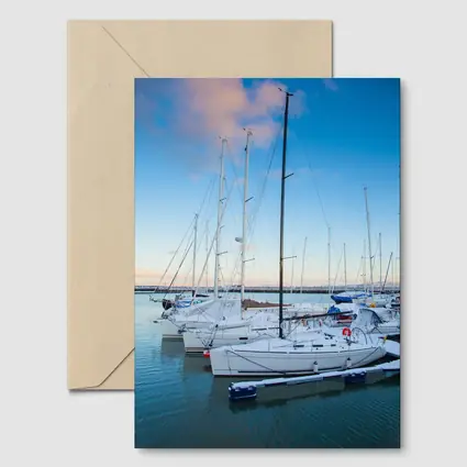 Sailboats Docked At Marina Blue Sky