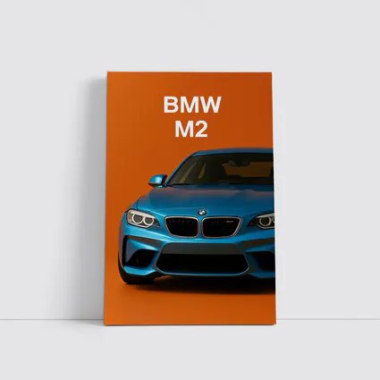 BMW M2 Blue Car Orange Background Art