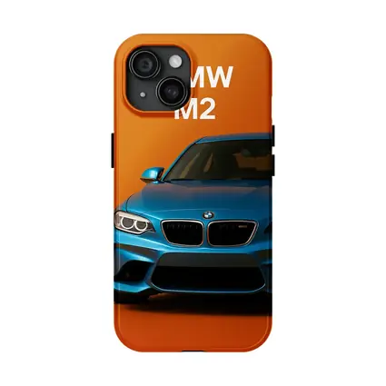 BMW M2 Blue Car Orange Background Art