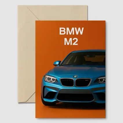 BMW M2 Blue Car Orange Background Art
