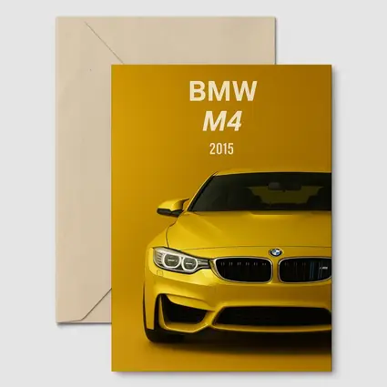BMW M4 2015 Yellow Sports Car Art