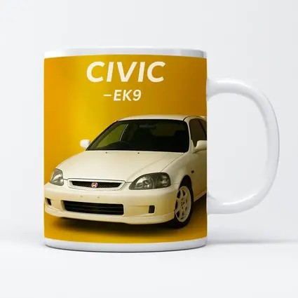 Honda Civic EK9 White Car Yellow Background