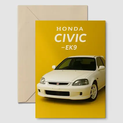 Honda Civic EK9 White Car Yellow Background