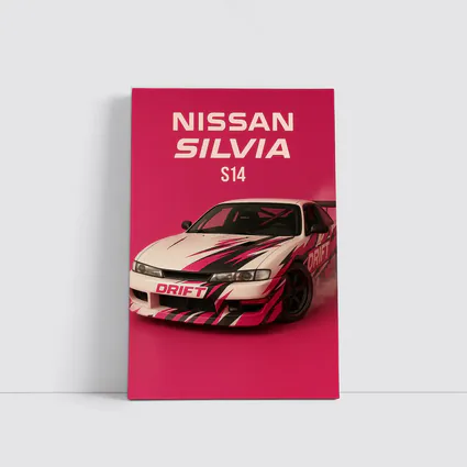 Nissan Silvia S14 Drift Car Pink Background