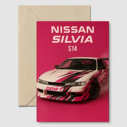 Nissan Silvia S14 Drift Car Pink Background