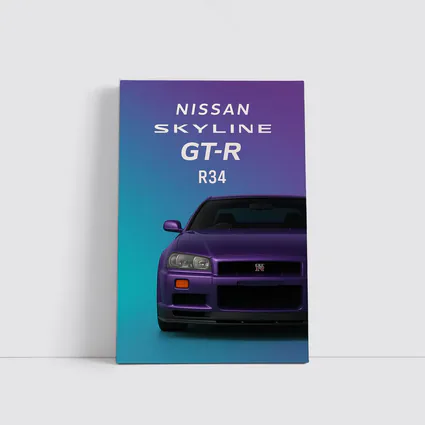 Nissan Skyline GT-R R34 Teal Purple Background