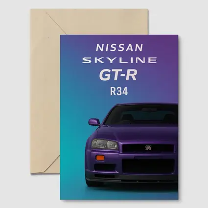 Nissan Skyline GT-R R34 Teal Purple Background