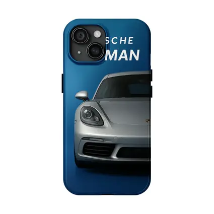 Porsche Cayman Silver Front View Blue Background