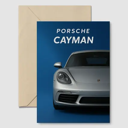 Porsche Cayman Silver Front View Blue Background