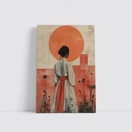 Japanese Woman Red Sun Minimal Art