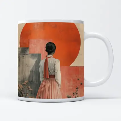 Woman in Orange Sun Japanese Minimal Art