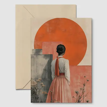 Woman in Orange Sun Japanese Minimal Art