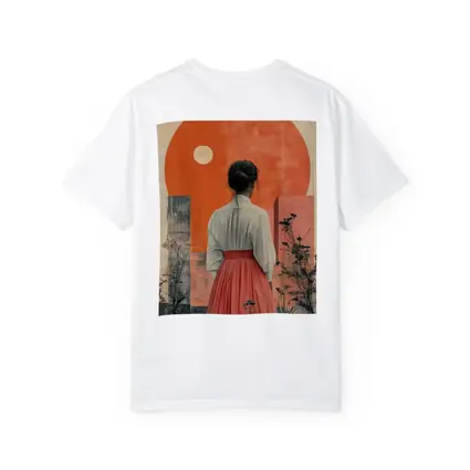 Woman Red Skirt Orange Sun Abstract Art