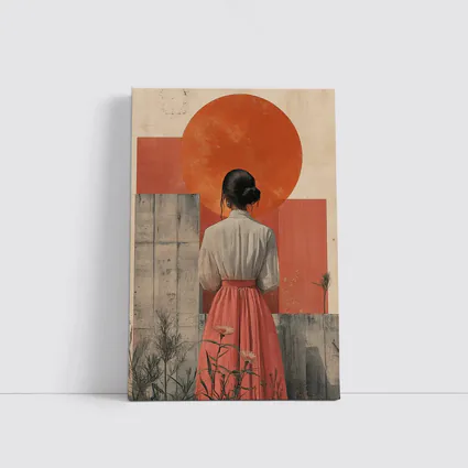 Woman in Pink Skirt Red Sun Collage
