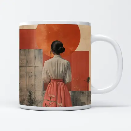 Woman in Pink Skirt Red Sun Collage