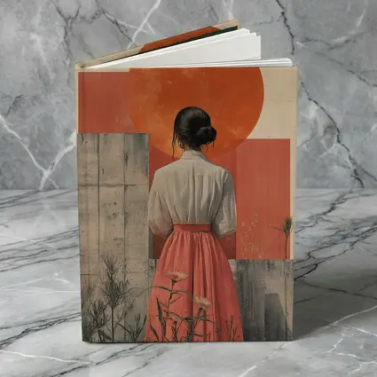 Woman in Pink Skirt Red Sun Collage