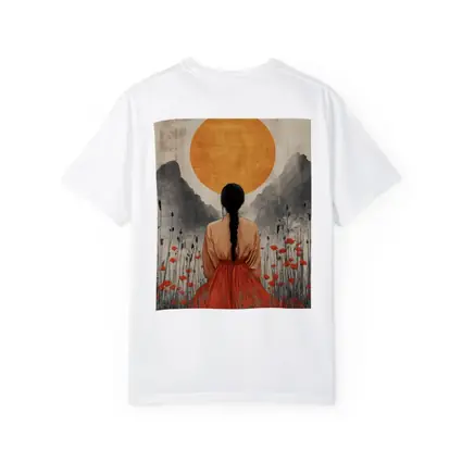 Woman in Poppy Field Orange Sun