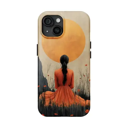 Woman in Orange Dress Golden Sun Field