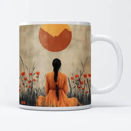 Woman in Orange Dress Poppy Field Sun