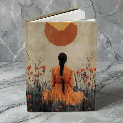 Woman in Orange Dress Poppy Field Sun