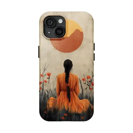 Woman in Orange Dress Poppy Field Sun