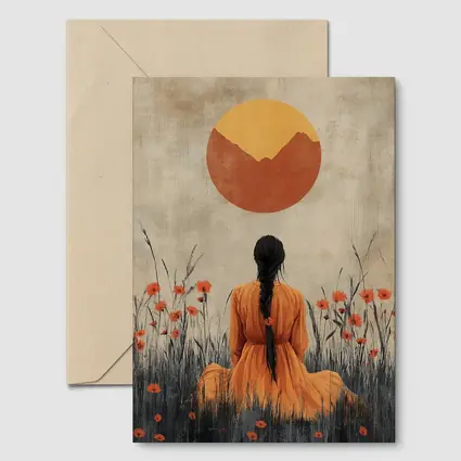 Woman in Orange Dress Poppy Field Sun