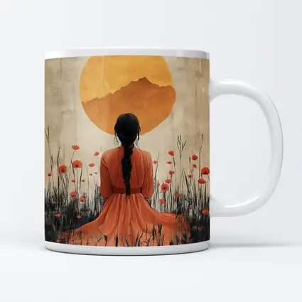 Woman Braided Hair Poppy Field Golden Sun