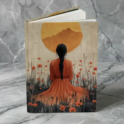 Woman Braided Hair Poppy Field Golden Sun
