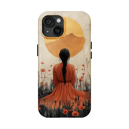 Woman Braided Hair Poppy Field Golden Sun
