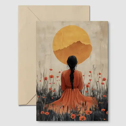 Woman Braided Hair Poppy Field Golden Sun