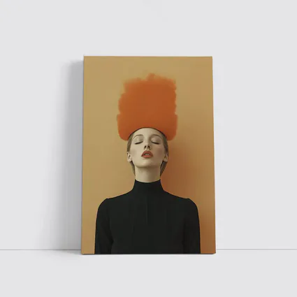 Woman Orange Smoke Cloud Beige Background