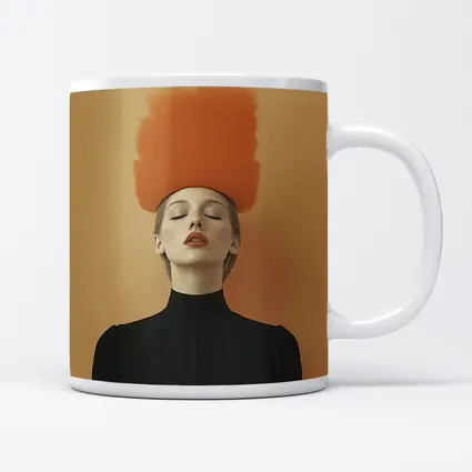 Woman Orange Smoke Cloud Beige Background