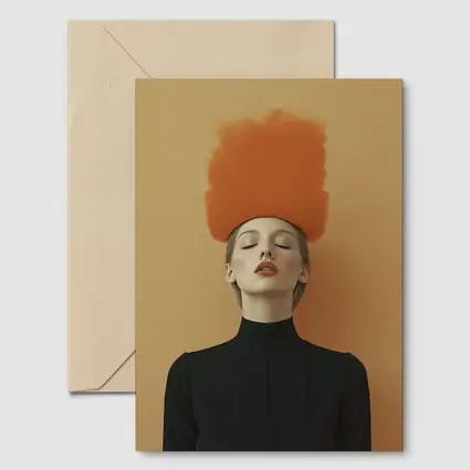 Woman Orange Smoke Cloud Beige Background