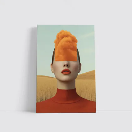 Surreal Woman Orange Cloud Head Desert Fields