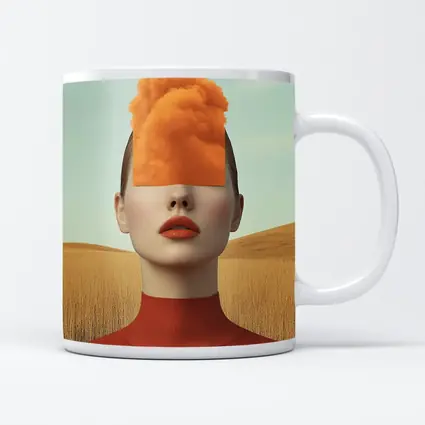 Surreal Woman Orange Cloud Head Desert Fields