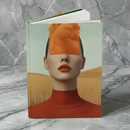 Surreal Woman Orange Cloud Head Desert Fields