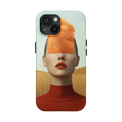 Surreal Woman Orange Cloud Head Desert Fields