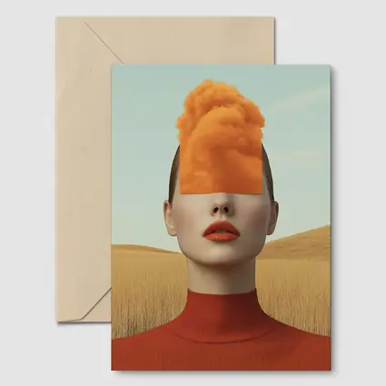 Surreal Woman Orange Cloud Head Desert Fields