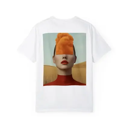 Surreal Woman Orange Cloud Head Desert Fields