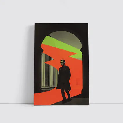 Man in Black Coat Neon Geometric Arch