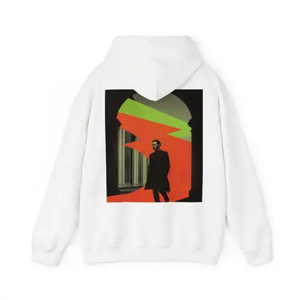 Man in Black Coat Neon Geometric Arch