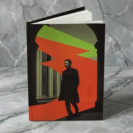 Man in Black Coat Neon Geometric Arch