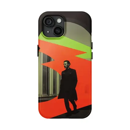 Man in Black Coat Neon Geometric Arch