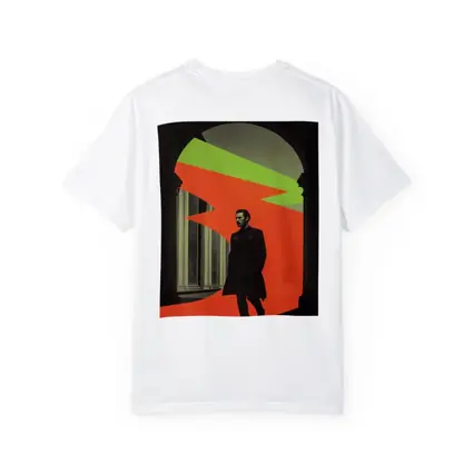 Man in Black Coat Neon Geometric Arch
